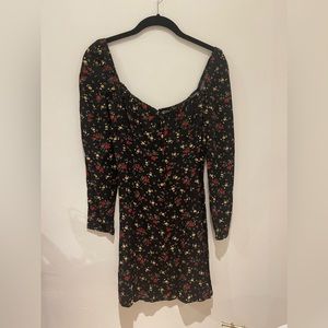 Reformation black and red floral long sleeve dress